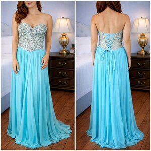 NWT Terani Couture Strapless Aqua Formal Gown $306